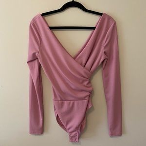 Topshop Long Sleeve Wrap Ribbed Bodysuit